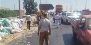 انقلاب حمولة سيارة «جامبو» أعلى كوبري قها بطريق القاهرة–الإسكندرية الزراعي دون إصابات